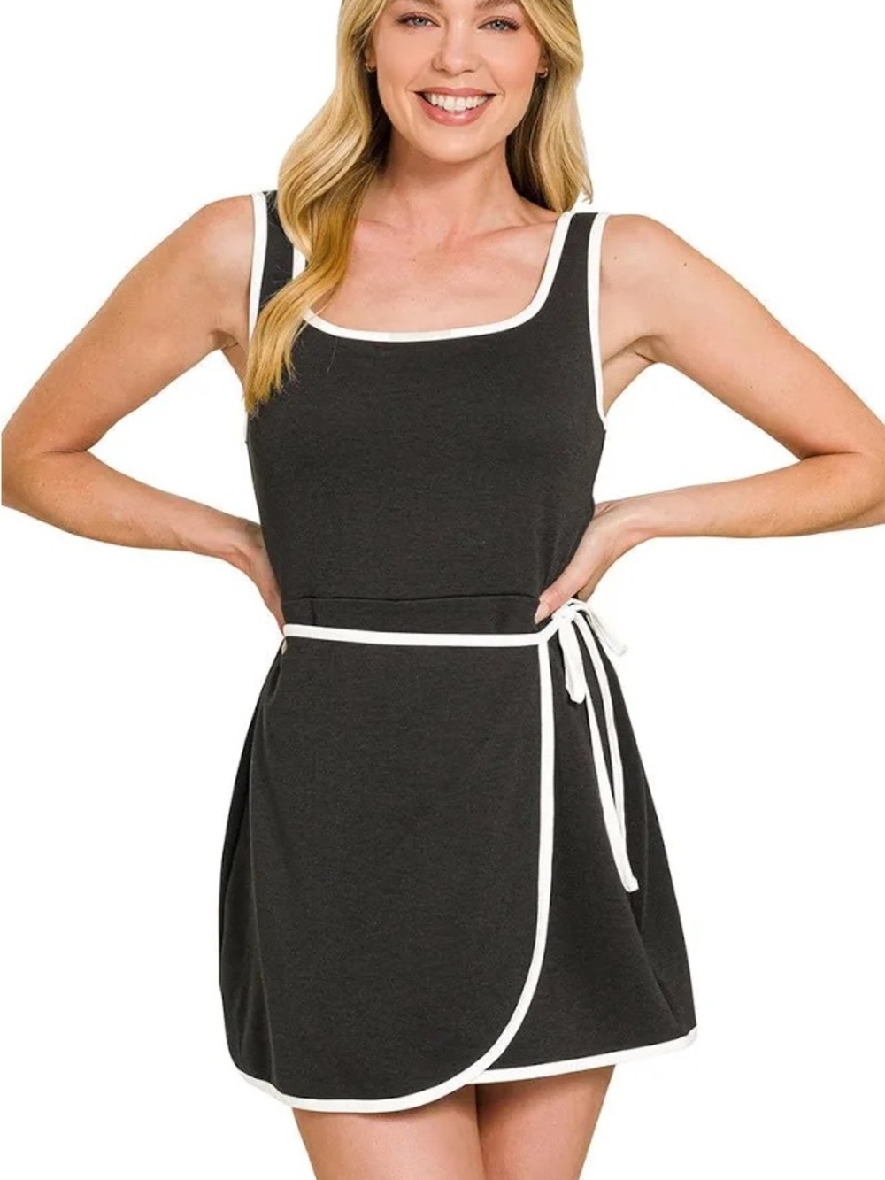 Zenana Outfitters Black Tank Dress with White Trim